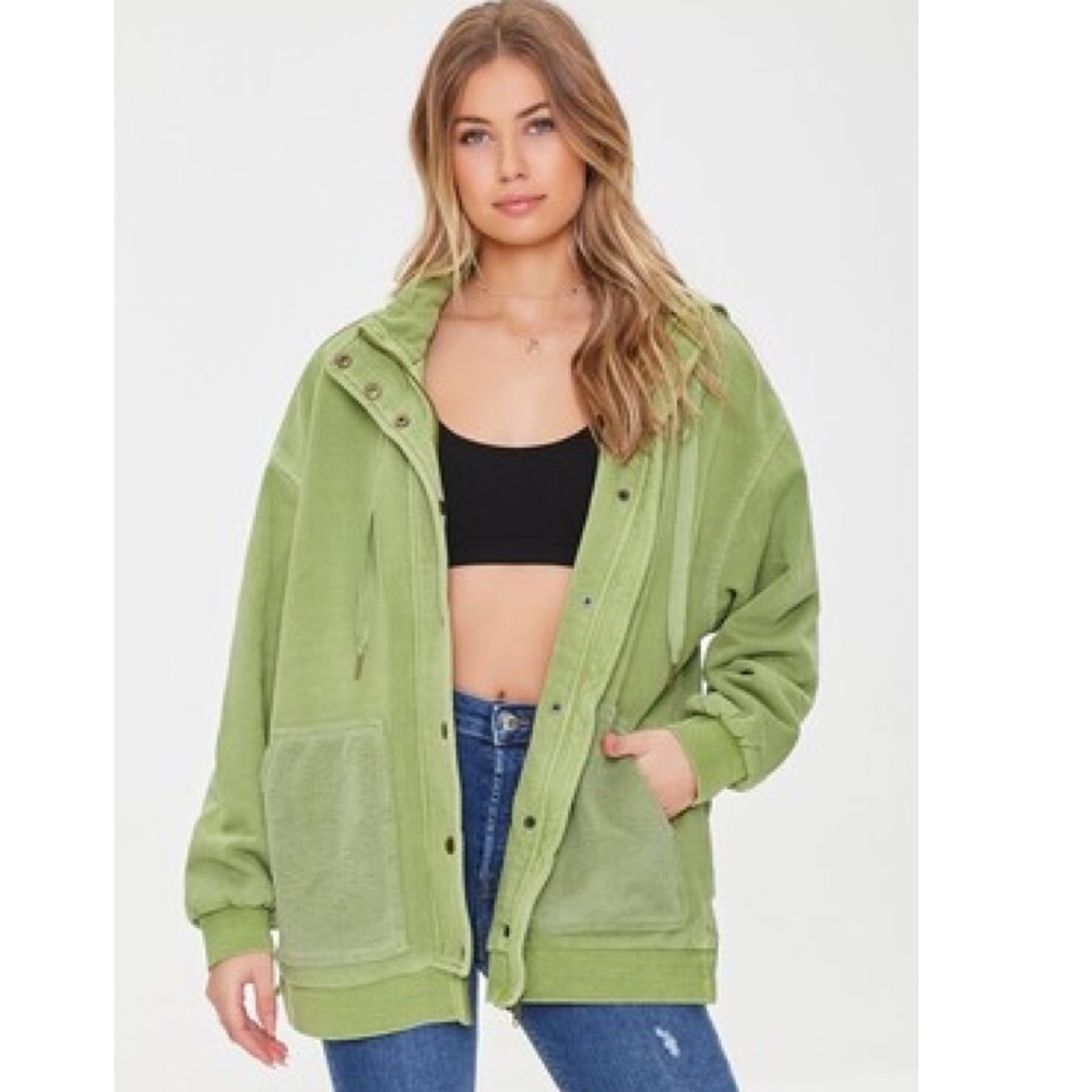 NWT Forever 21 Hooded Slit Zip-Up Jacket In Avocado Large